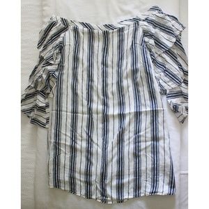 Entro White and Navy Stripe Off-Shoulder Dress